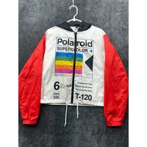 Polaroid Windbreaker Jacket Men Medium Multicolor Supercolor Hooded Drawcord Hem